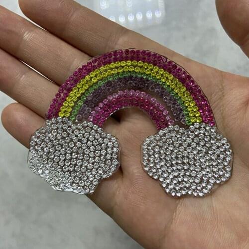 New Custom 3D Rhinestones Rainbow Patches Iron on Beaded Crystals Patches DIY Jean Jacket Clothes 5 Pieces