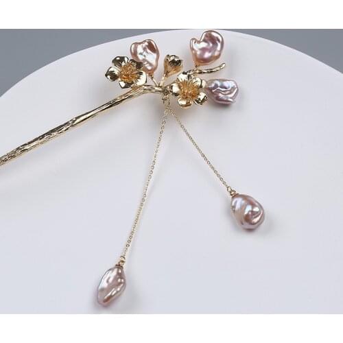 Classical Elegant Purple Reborn Pearl Hairpin Handmade Carving Flower Shape Hair Stick For Women Hair Accessories