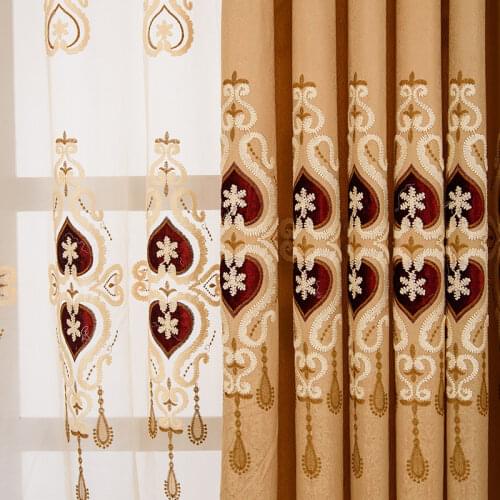 New European Style Jacquard Velvet Curtain Embossed Embroidered Blackout Curtains for Living Dining Room Bedroom