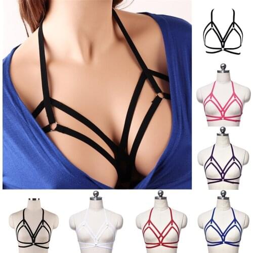 Women Elastic Body Harness Gothic Crop Top Sexy Underwear Fetish Wear Cage Bra Handmade Cupless Body Harness Bondage Lingerie