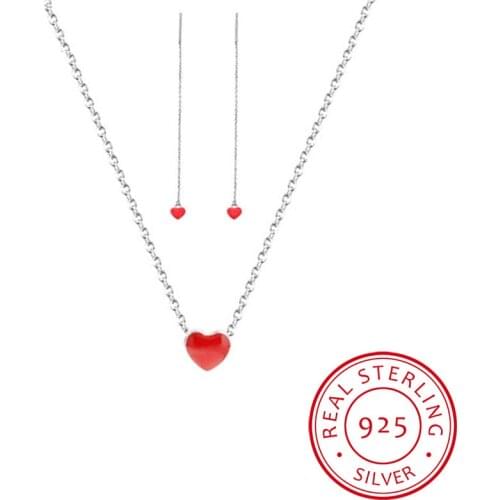 2019 Bridal Jewelry Sets 925 Sterling Silver Red Heart Earrings Necklaces for Women Wedding Jewelry Statement Bijoux