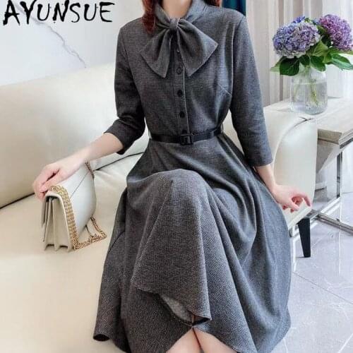AYUNSUE Wool Sweater Dress Women High Quality Autumn Winter Dress Elegant Korean Midi Vintage Dresses for Women 2021 Vestidos