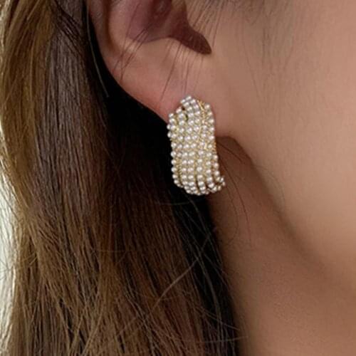 1 Pair White Faux Pearl Stud Christmas Earrings Fashion Xmas Gift Jewelry Holiday Party Ear Accessories