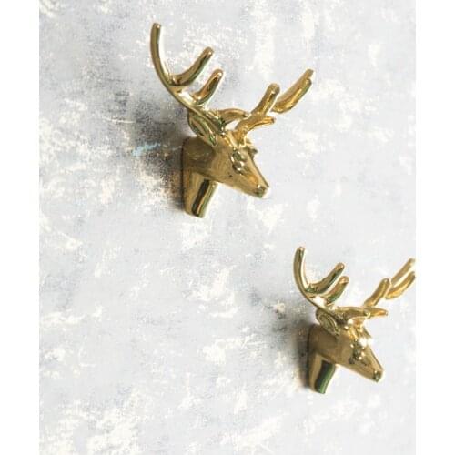 1pc American Retro Copper Elk Head Copper Handle Nordic Wardrobe Door Shoe Cabinet Door Handle Pure Copper Single Hole