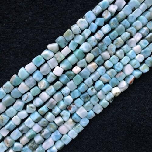 2 Strands Natural Genuine White Blue Larimar Cube Nugget Free Form Fillet Irregular Pebble Loose Beads Fit Jewelry 15.5"