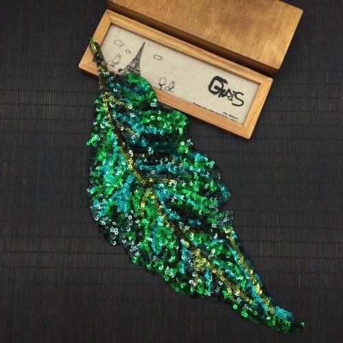 DIY new lager Leaf embroidery cloth patch DIY accessories Sequins applique 1 order=3 pcs size:36.5*14cm