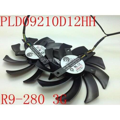 Free Shipping PLD09210D12HH 2pcs/lot DC12V 0.4A for R9 280X 3G graphics card temperature Dylan double fan