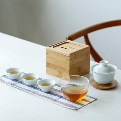 Shadow Celadon Cover Bowl Glass Fair Cup Portable Travel Tea Set Set Quick Kettle Dry Bubble Tea Set Bamboo Bag