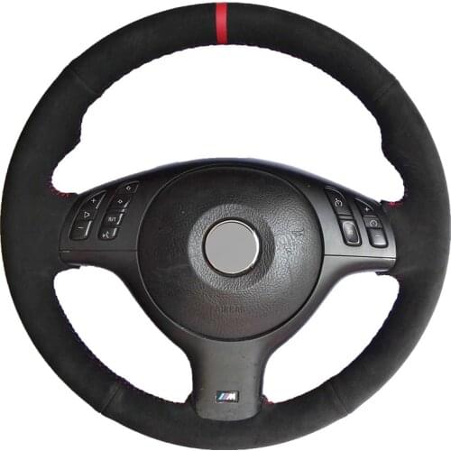 Black Suede Marker Car Steering Wheel Cover for BMW M Sport 3 Series E46 330i 330Ci 5 Series E39 540i 525i 530i M3 M5 2000-2006
