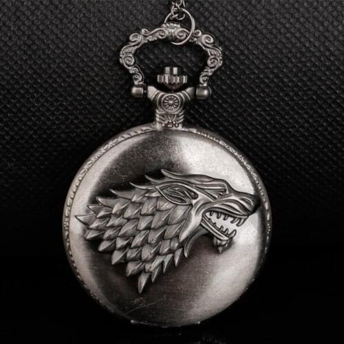 Design Gray Wolf Quartz Pocket Watch Pendant Theme Long Chain Women Men Gifts TD2080