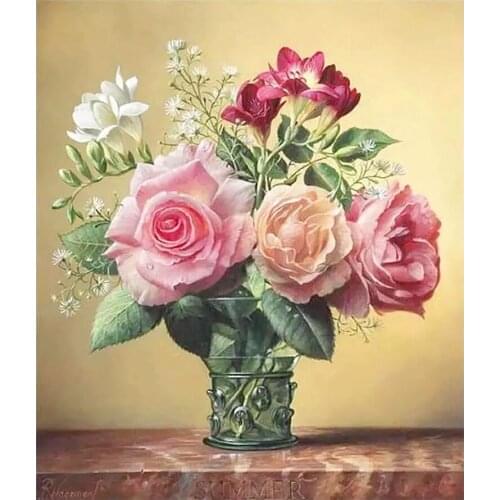 Eustoma Lisianthus Flower Vase Diamond Painting Round Full Drill Floral Nouveaute DIY Mosaic Embroidery 5D Cross Stitch Gifts