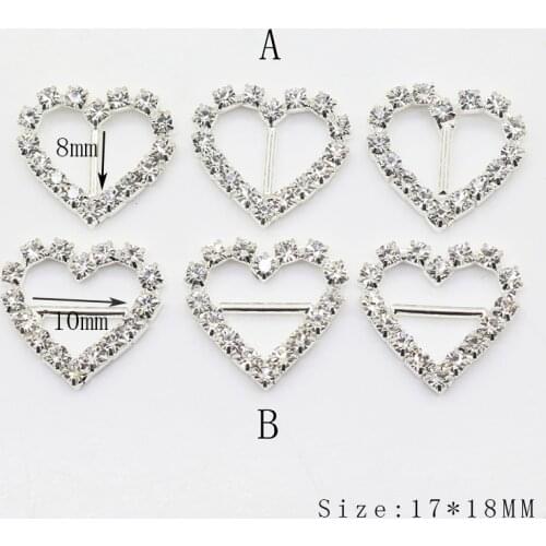 Hot Sale 17MM10Pcs / Lot Heart Shaped Crystal Rhinestone Buckle, DIY Wedding Invitation Ribbon and Other Decorative Accessories