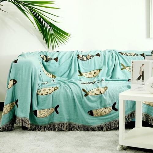 GY4100 Colorful Fish Geometry Deer Blanket Sofa Decorative Slipcover Stitching Blanket Rug