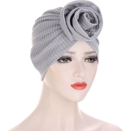 Helisopus New Elegant 3D Flower Turban Ladies Soild Color Top Knot Headscarf Spring India Hat Wedding Party Hair Accessories