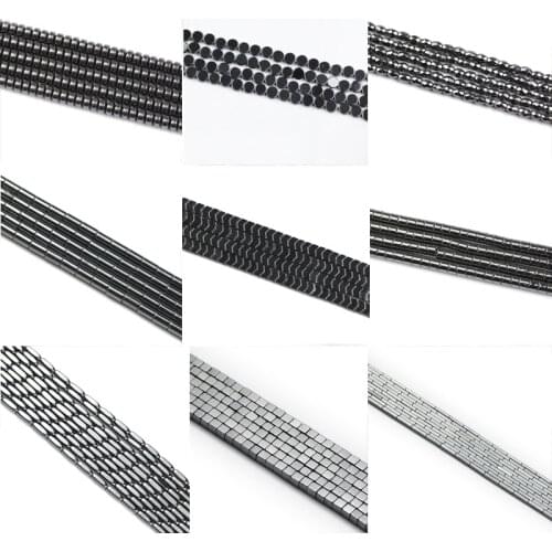 HGKLBB Cylinder Cuboid Heart-shaped Black Hematite Natural Stone Loose spacer Beads For Jewelry Making Diy Bracelet 15''Inch