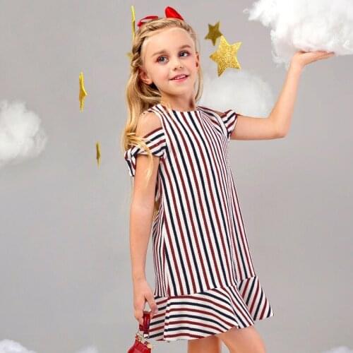 European and American girls'cotton Sling Dress childrens red striped vest dress