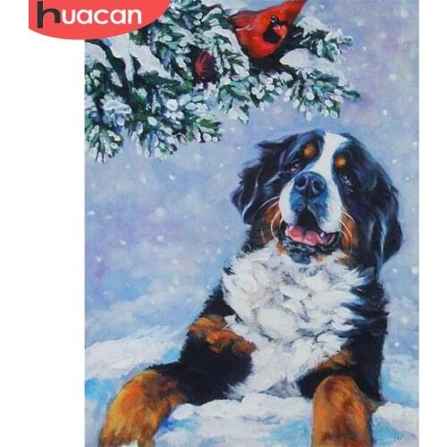 HUACAN Diamond Painting Dog Full Sqaure Needlework 5D DIY Diamond Embroidery Animal Mosaic Winter Rhinestone Kit Decor For Home