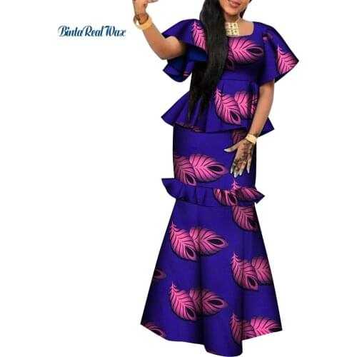 African Applique Top shirts and Skirts Sets for Women Bazin Riche Traditional African Women Clothing 2 Pieces Skirts Sets WY9188