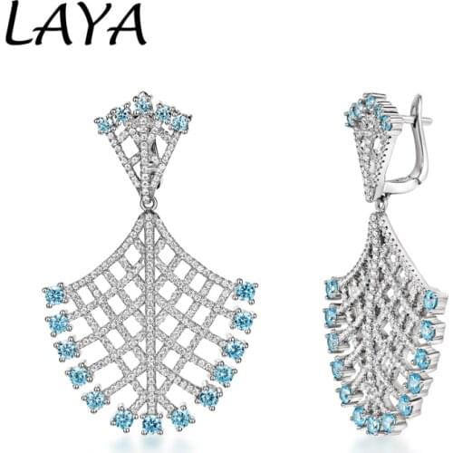 925 Sterling Silver Fashion High Quality Aquamarine&Orange Zircon&Green Nane Earrings For Womens Wedding Classic Jewelry Gift