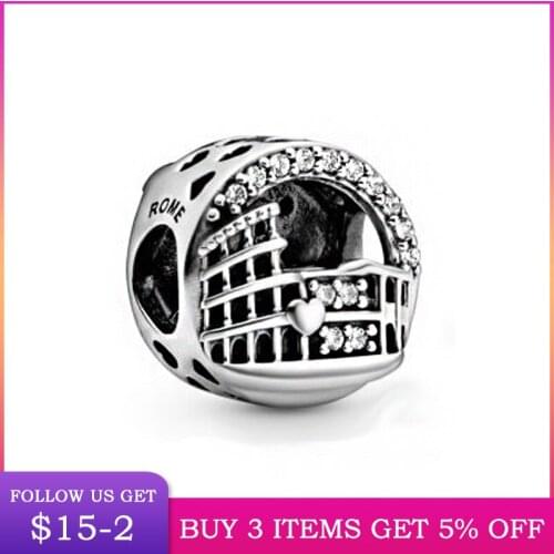 2020 Summer New 100% Real 92 5 Rome Colosseum Openwork Charms Beads fit Original 3mm Bracelet&Bangle Bracelets Women DIY Jewelry