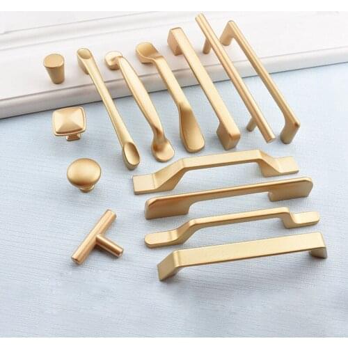 Matte Gold Cabinet Pulls Solid Aluminum Alloy Cupboard Drawer Knobs Kitchen Door Handles for Furniture Hardware