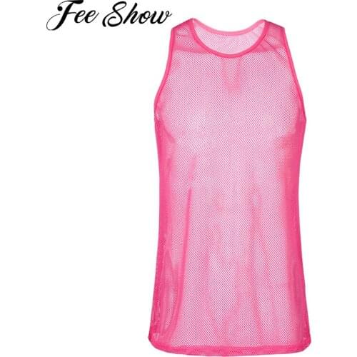 Man Breathable Tank Tops Hollow Out See-through Net Mesh Top Round Neck Sleeveless Summer Sport Cycling Running Fitness Vest Top