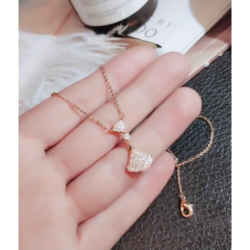 Fashion All-match Exquisite Temperament Skirt Clavicle Chain Necklace Fan-shaped Full CZ Pendant Short Crystal Pendant Necklace