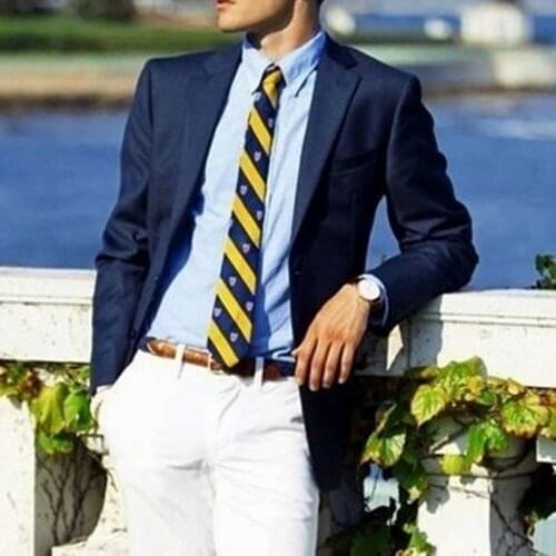 Tailor Made Fashion Blue Blazer With White Pants Slim Fit Men Suits Groom Tuxedo For Wedding Dinner Party Male Clothing 2 Prc