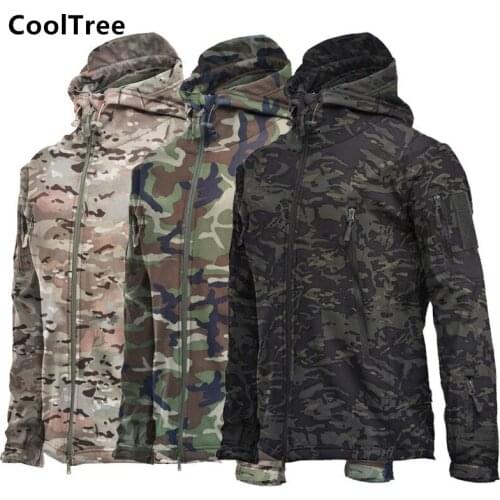 CoolTree Men Soft Shell Jackets Autumn Winter Windproof Waterproof Fleece lining Warm Hooded Coat Male Breathable Outerwear Tops