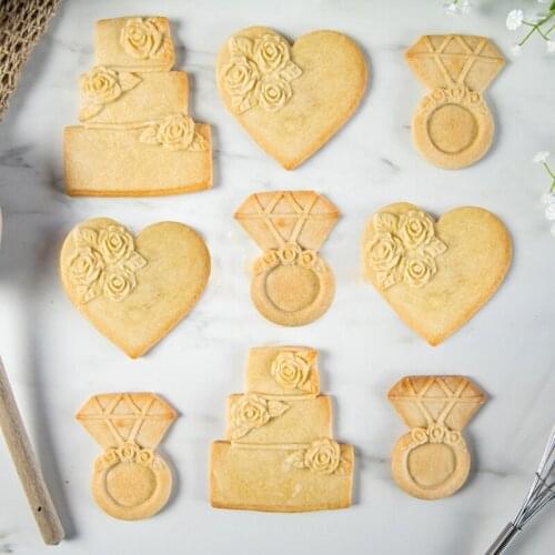 New Love Shape Diamond Ring Biscuit Shape Silicone Mold Rose chocolate fudge cake decoration tool DIY baking