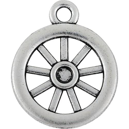 NEW 2021 Zinc Alloy Antique Silver Plated Charm Pendant Wagon Wheel Cowboy Western Comes with a Split Wholesale