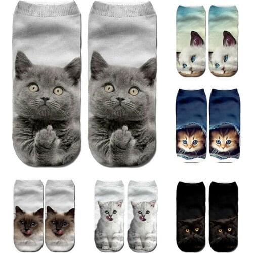 New 3D Print Funny Cute Cartoon Kitten Unisex Short Socks Creative Colorful Multiple Cat Face Happy Low Ankle Socks For Women