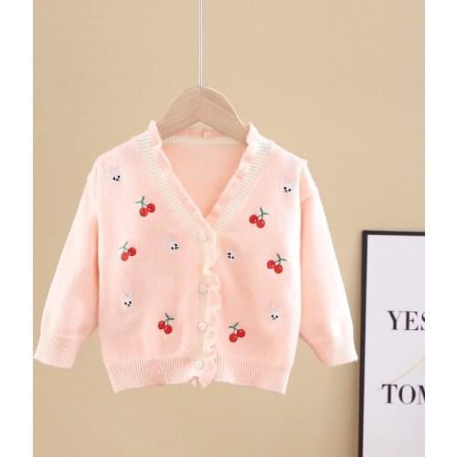 Teenster Fall Clothes for Kids Cute Rabbit Embroidery Tops Toddler Girls Knit Sweater Costume Warm Korean Cardigan Outfits