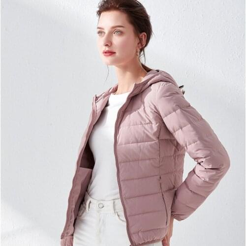 Casual high quality down Jacket Women Autumn Fashion 90% White Duck Down Short Coat OL Thin Hooded Coats Womens Clothing Winter