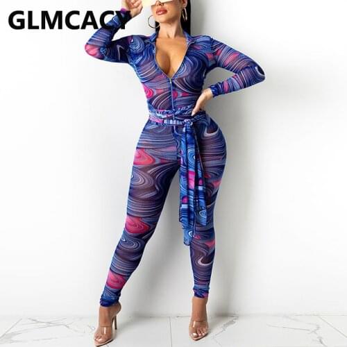 Long Sleeve Zipper Front Mesh Jumpsuit Slim Party Overalls