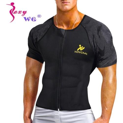 SEXYWG Men Sports Top Neoprene Body Shaper Slim Waist Trainer Fitness Shirt Slimming Vest Belt Corset Mesh Shapewear Yoga Jacket