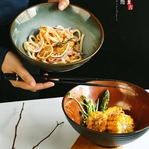 Creative Noodle Wrist Large Ramen Bowl Ceramic Millet Porridge Bowl Noodle Bowl Beef Soup Noodle Bowl Round Tray Soup Tureen