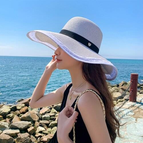 Women Sunshade Wide Brims Straw Sun Hat Outdoor Summer Sunscreen Beach Cap Solid Color Dome Lovely Girls Holiday Shading Hat