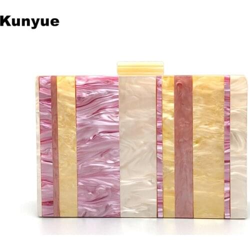 20Designer Brand Fashion Nude Acrylic Evening Bag Luxury Woman Striped Patchwork Clutch Purse Trendy Wedding Party Prom Handbags