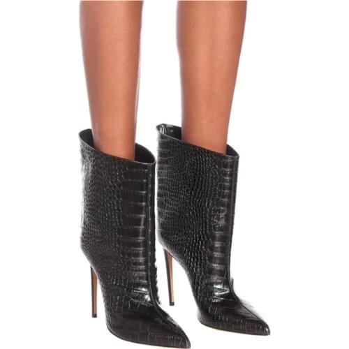 2021 New Brand Women Boots Fashion Super High Heels Ankle Boots Faux Leather Spring Autumn Pointed Toe Boots Winter Calf Boots