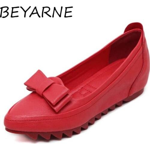 BEYARNE New Fashion Bow Pointed Toe Women High Heels Wedge Shoes Ladies Casual Lace Up Wedges Women Height Increasing Shoes