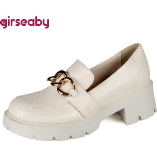 Girseaby Spring Shoes Female British Style 2021 New Thick-soled College Style Casual Fashion Shoes Girls Platform Thick heel