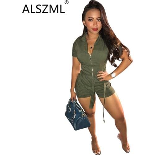 2020 women fashion jumpsuits army green lapel office women fashion style jumpsuits slim shorts playsuit