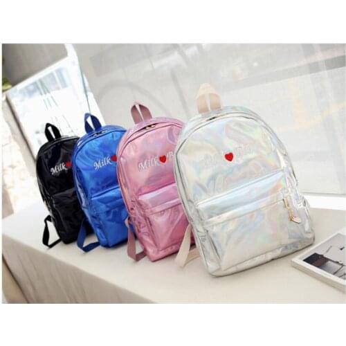 1 piece hologram backpack laser holographic bag mochila feminino silver multi color primary school leather daypack schoolbag