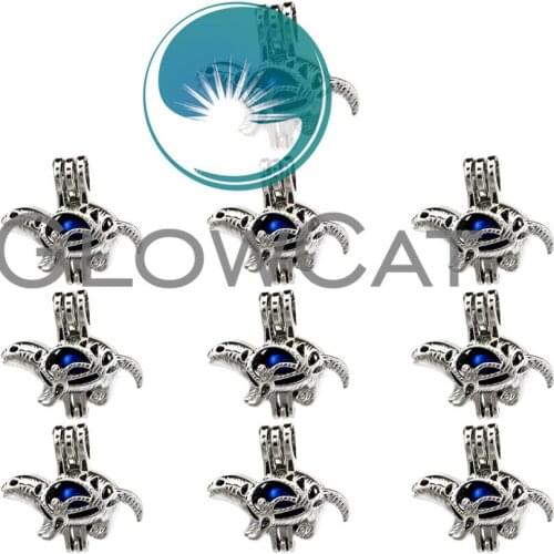 10x K723 Metal Sea Turtle Beads Cage Locket Pendant Making Oil Diffuser Aromatherapy Pearl Cage Jewelry Supplies