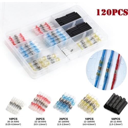 120Pcs Waterproof Wire Connectors Heat Shrink Seal Splice Terminals Solder Sleeve 26-10 AWG + Insulated Shrinkable Tube Kit