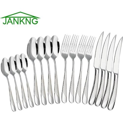 16Pcs Silver Dinnerware Set 304 Stainless Steel Cutlery Silverware Set Kitchen Knife Fork Spoon Dinner Set Tableware Supply