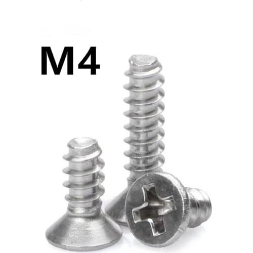 200pcs/lot M4x8/10/12/16/20mm KB 304 Stainless steel cross countersunk head flat tail self-tapping screw