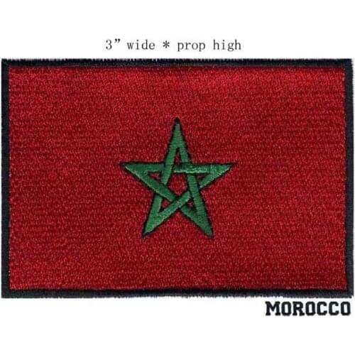 3" wide Morocco embroidery flag patch for a red patch/one green star with black outline/applique