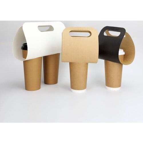 50pcs High quality disposable packaging milk tea coffee juice drinking cup holder creative 1 hole/2 hole takeaway with handle